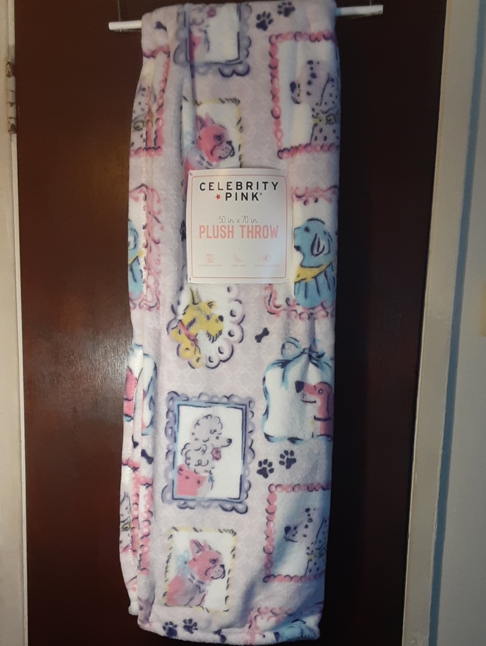 Celebrity Pink Pastel Dog Plush Throw - Pink, Blue, Yellow, Cream